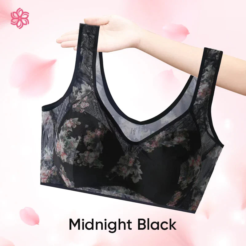 Seamless Full Coverage Wire Free Back Support Posture Bra Plus Size Flower lace bra