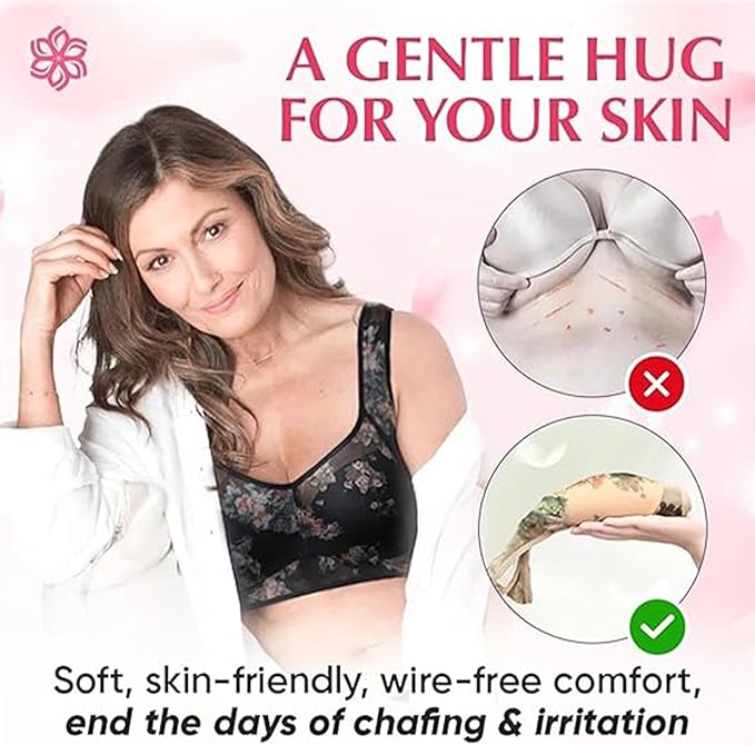 Seamless Full Coverage Wire Free Back Support Posture Bra Plus Size Flower lace bra