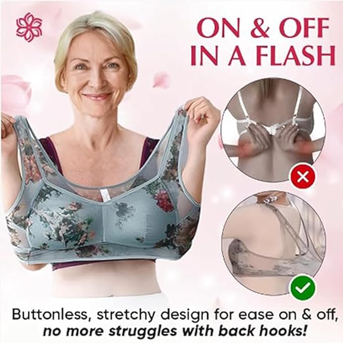 Seamless Full Coverage Wire Free Back Support Posture Bra Plus Size Flower lace bra